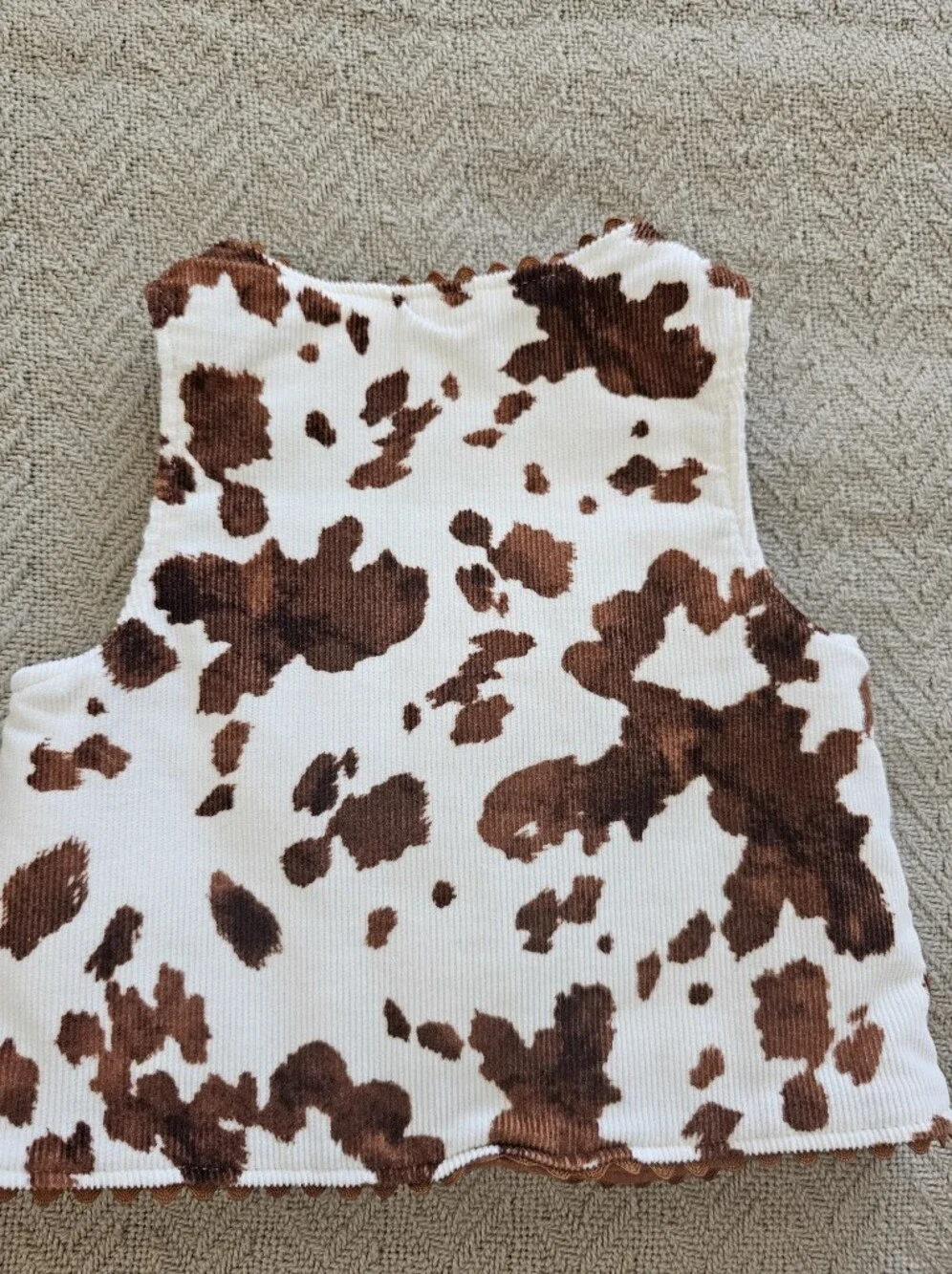 Old Navy Brown and White Cowprint Corduroy Kids Vest